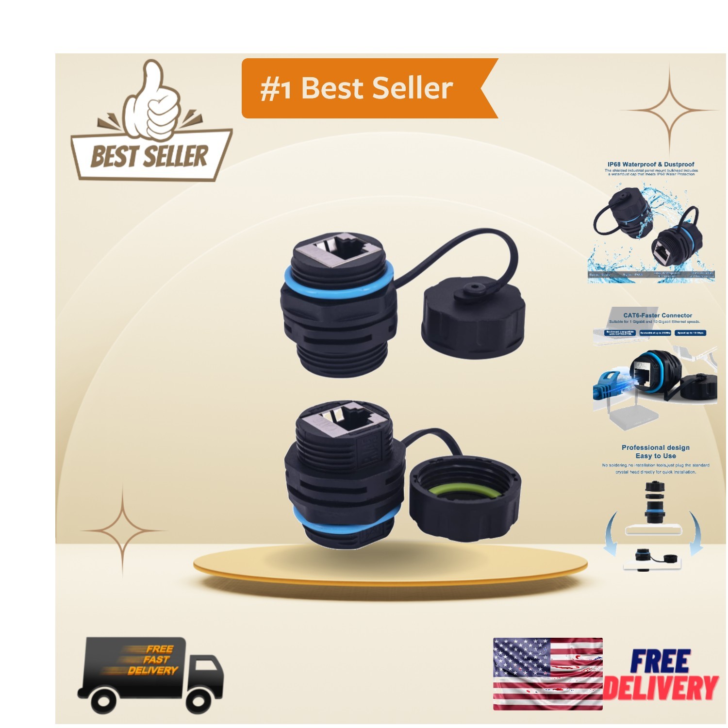 Waterproof RJ45 Coupler 2-Pack – Reliable Ethernet Connection for Outdoors