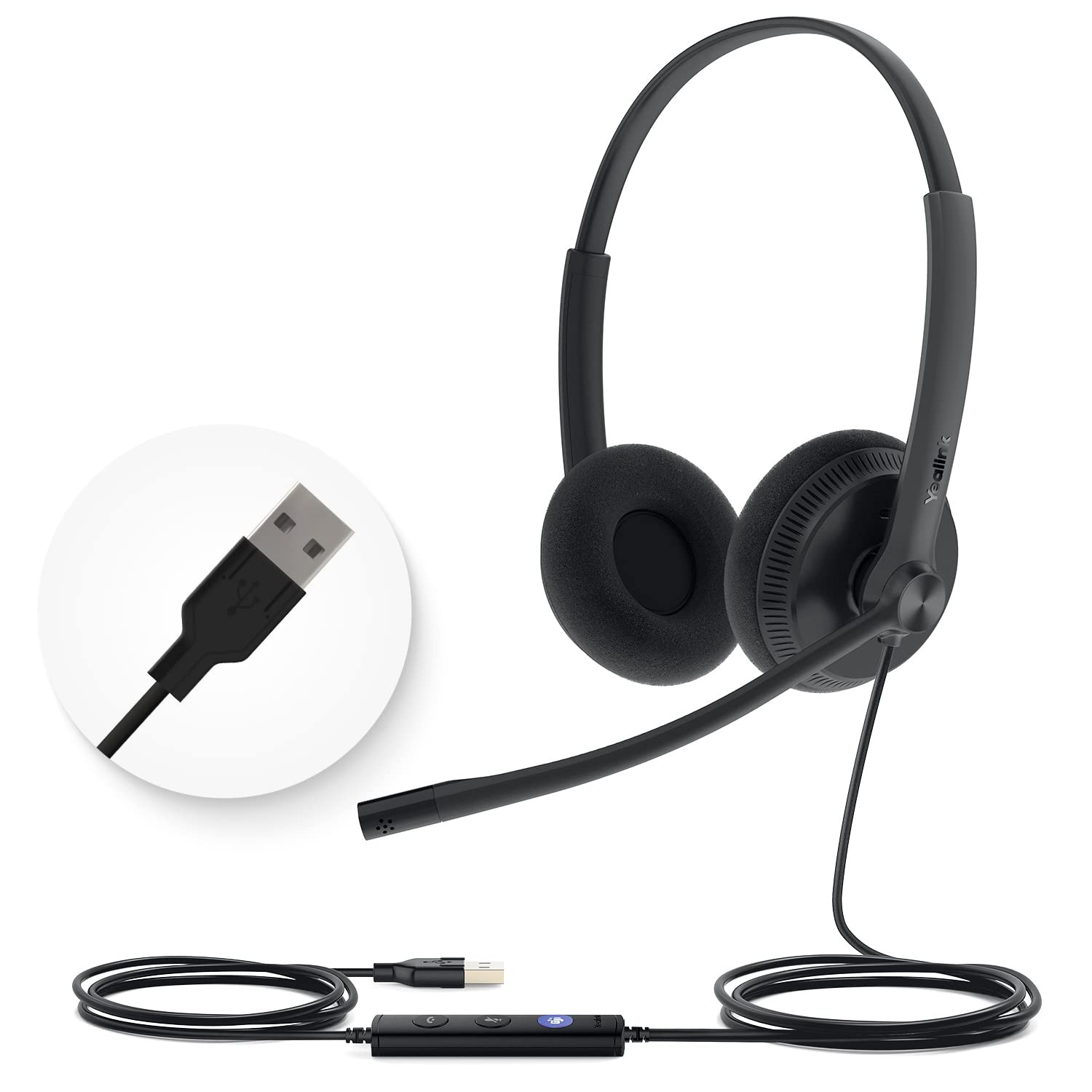 Yealink UH34 Lite Wired Headset,USB-A, Noise Canceling Stereo, USB-A