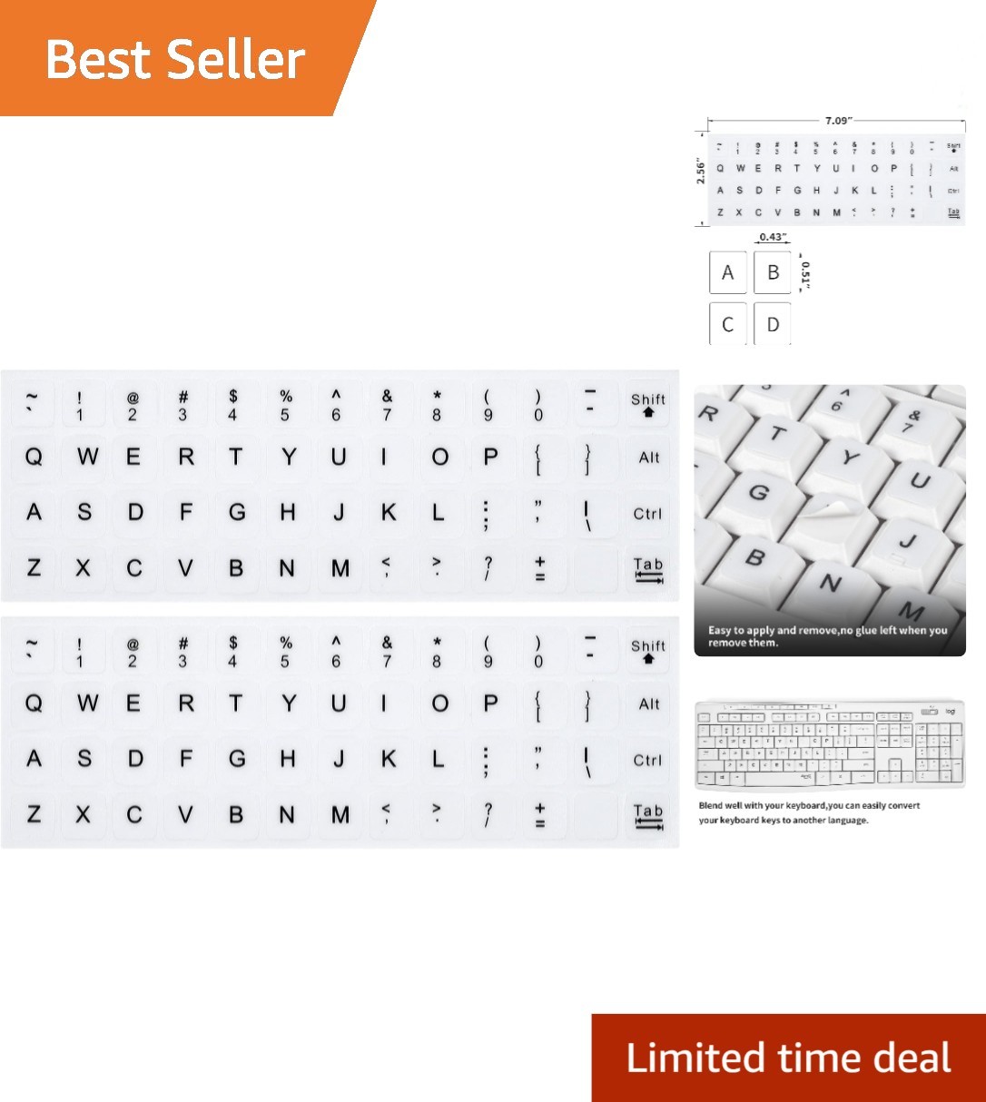 2PCS Pack English Keyboard Stickers, Universal Keyboard Replacement Letters E...