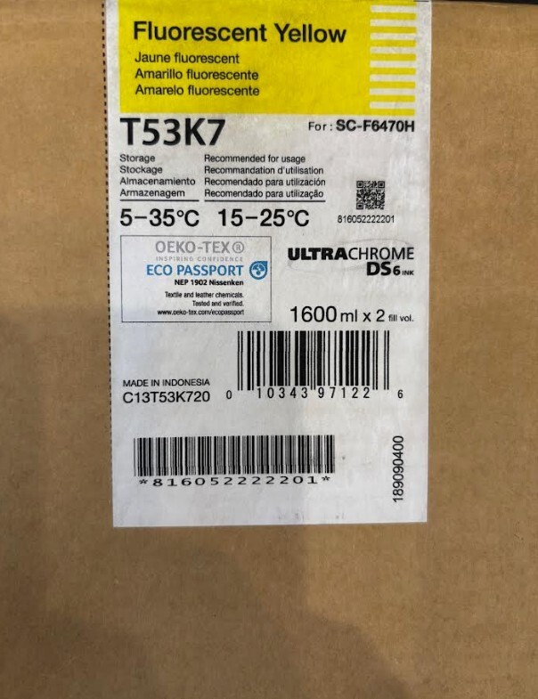 Epson T53K7 Fluorescent Yellow 1600ml x 2 SC-F6470H Ultra Chrome DS6 ink 08/2024