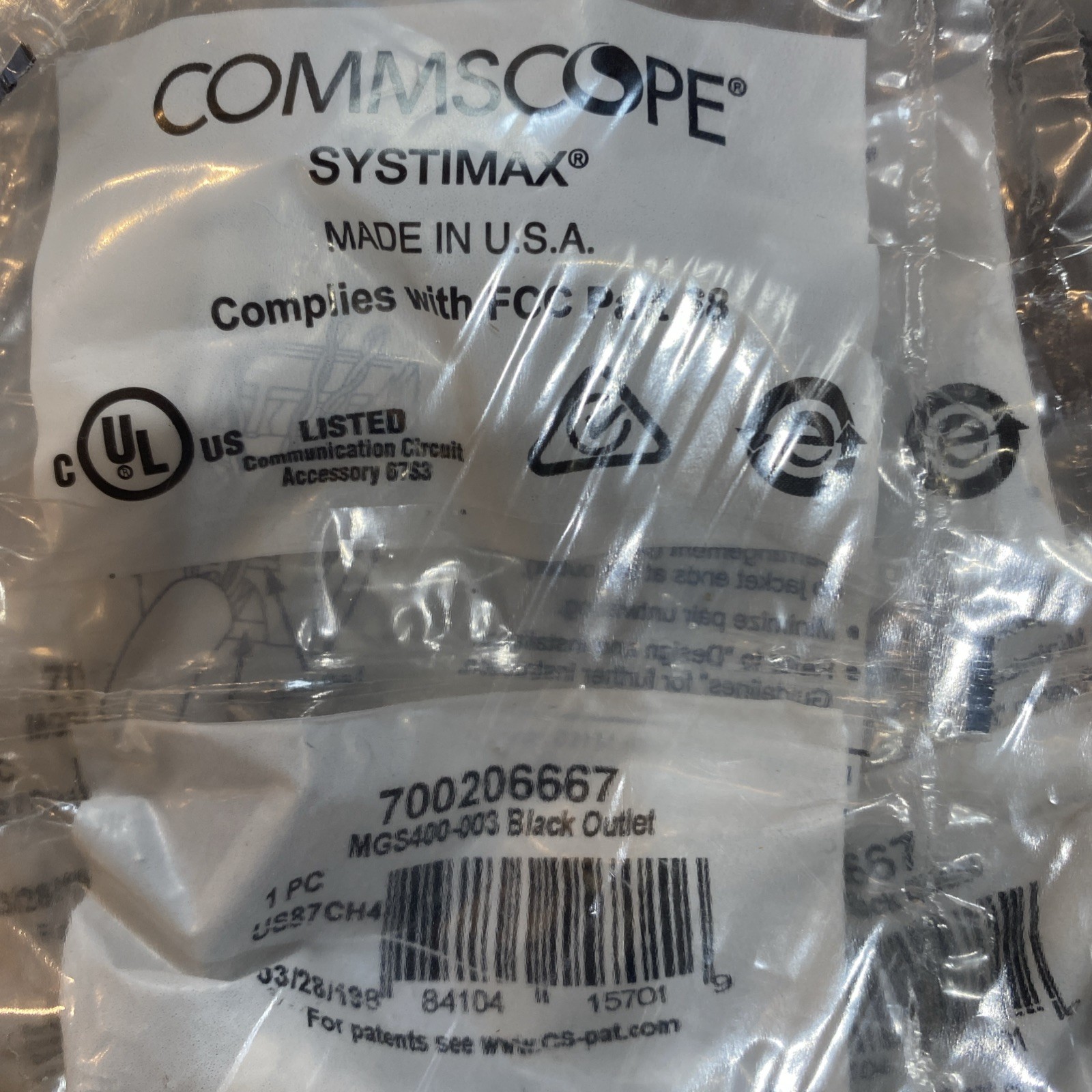 CommScope Systimax MGS400-003, 700206667 Black Outlet US87CH4 (14 Lot)