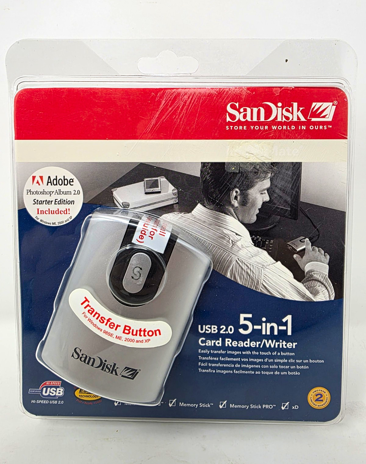 SanDisk SDDR-99-A15 USB 2.0 5-in-1 Card Reader Writer NEW SEALED Vintage