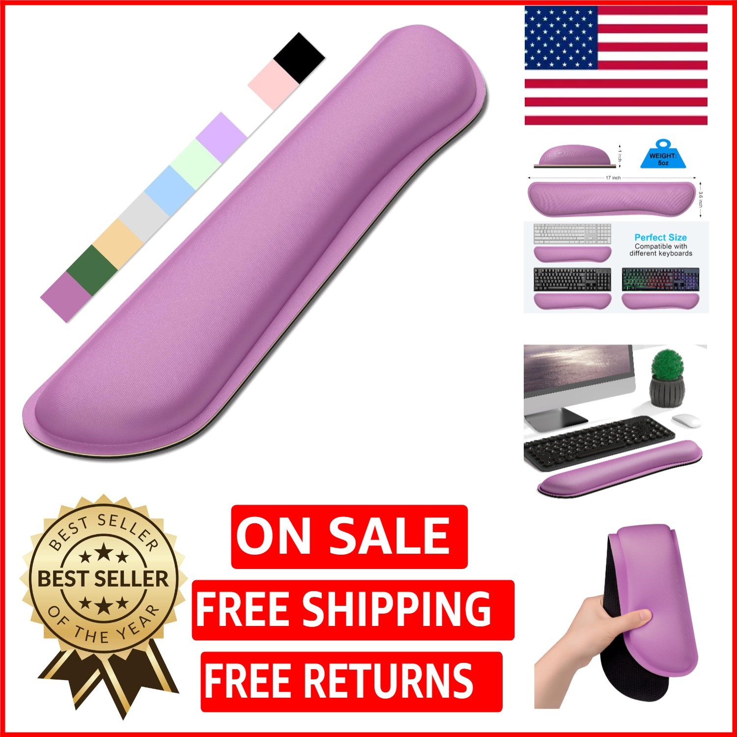 Stylish Ergonomic Keyboard and Mouse Wrist Support - Radiant Orchid Floral