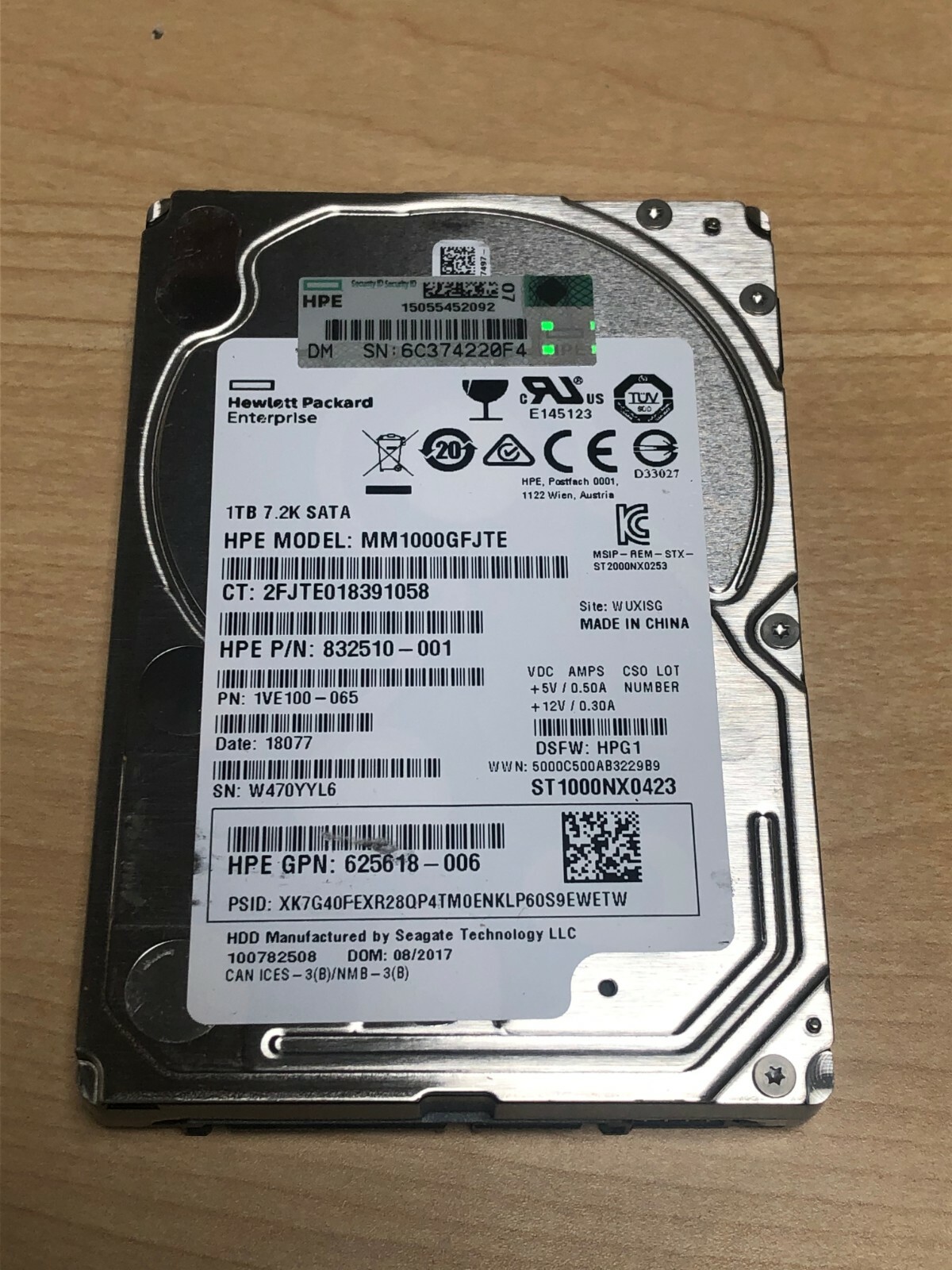 HPE MODEL MM1000GFJTE 1TB 7.2K 832510-001 1VE100-065