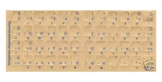 Hungarian Keyboard Stickers Reverse Print Blue Letters
