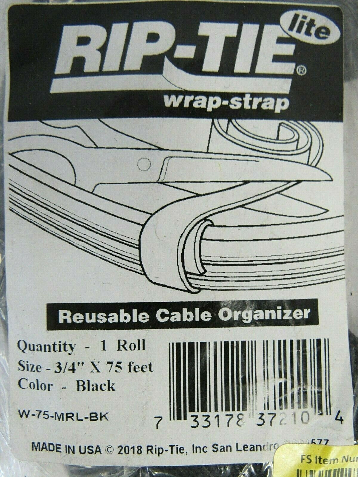 Rip-Tie Lite Wrap Strap W-75-MRL-BK 3/4" x 75ft Reusable Cable Organizer 26-4