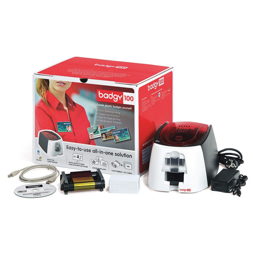 BADGY B12U0000RS ID Card Printer,30 mil,5-25/32 in. H 38EV73