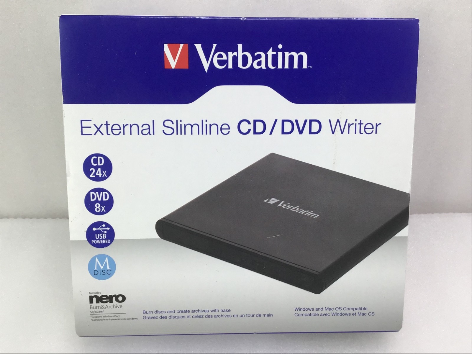 Verbatim External Slimline CD/DVD Reader Writer Burner Player  Portable 98983