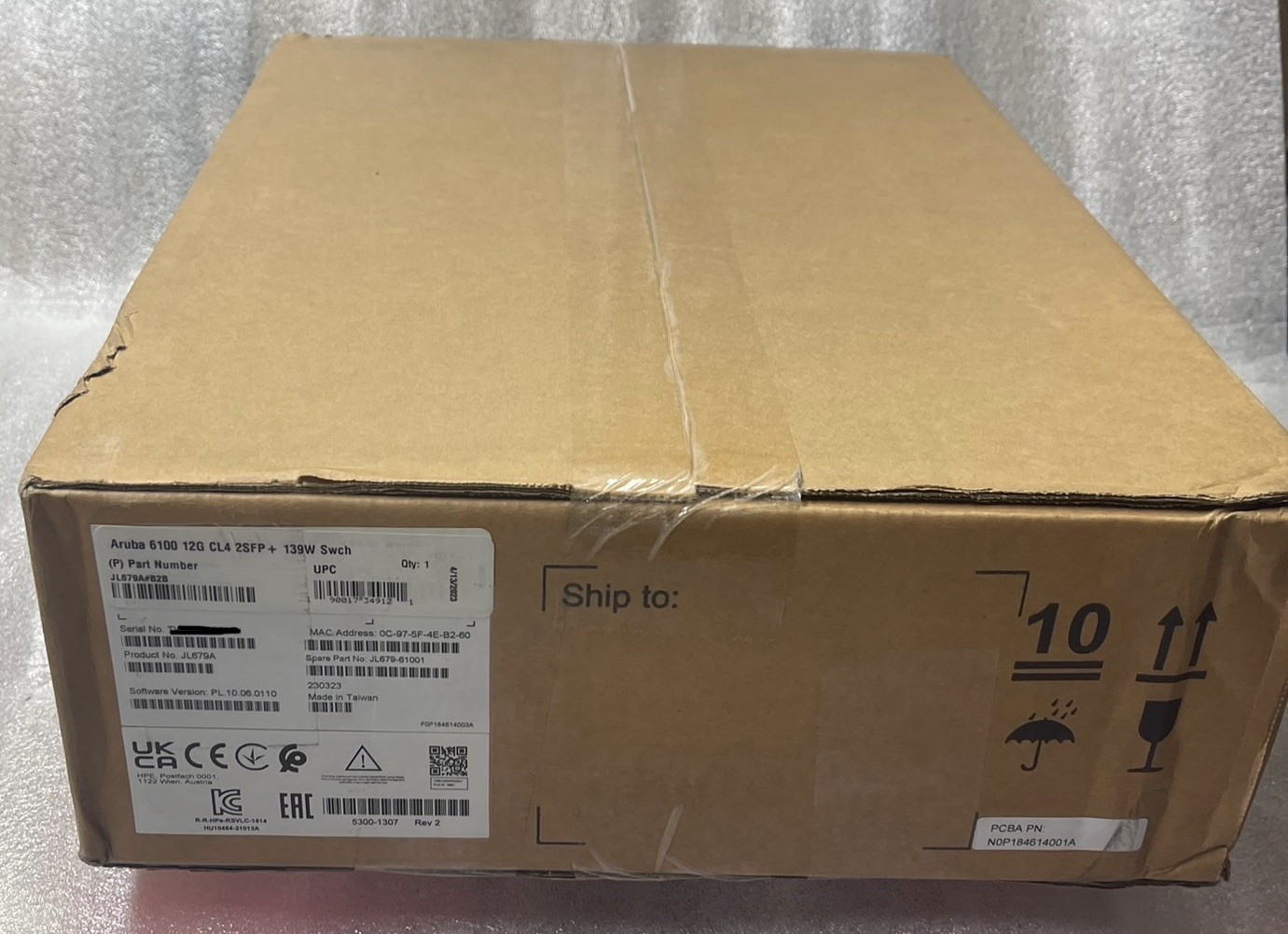 JL679A HP  ARUBA 6100 12G CL4 2SFP+ 139W SWITCH New