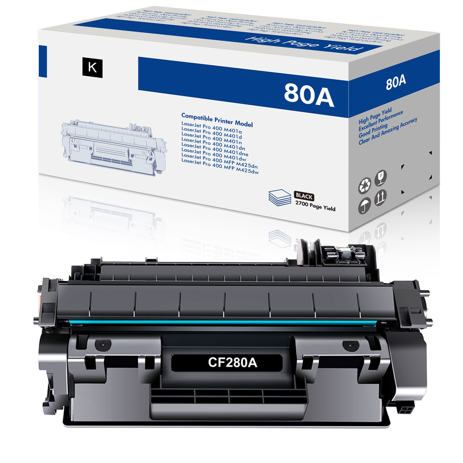 1-5PK CF280A 80A Black Toner Cartridge for HP LaserJet Pro 400 M401dne M401dw