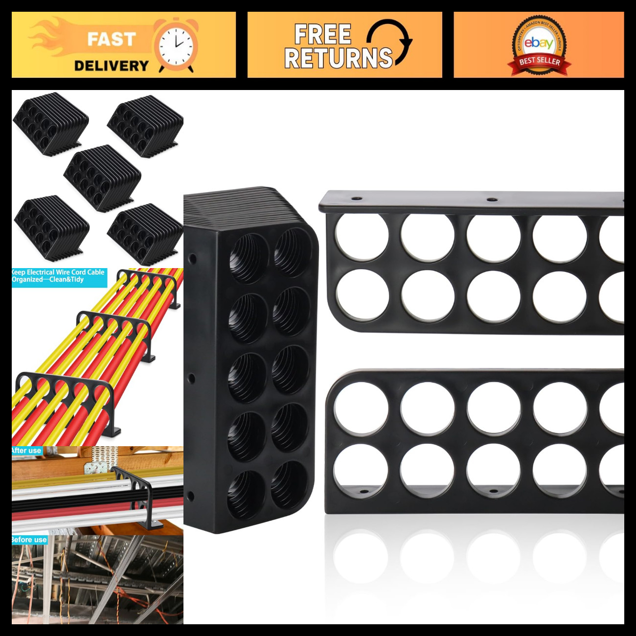 50-Pack Cable Chase Wire Bracket Support Organizer for Neat Cable Management