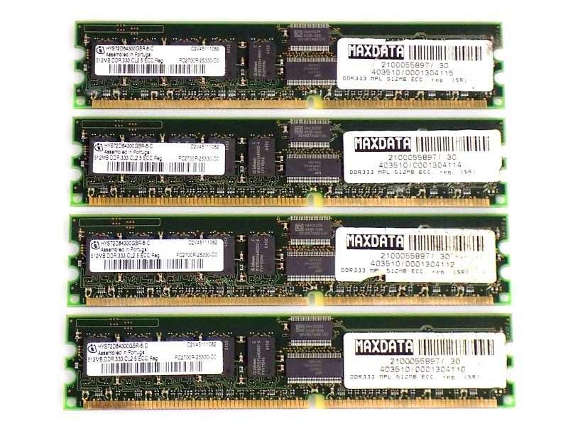 2GB (4x512MB) Infineon HYS72D64300GBR-6-C DDR 333Mhz PC2700R ECC RDIMM RAM