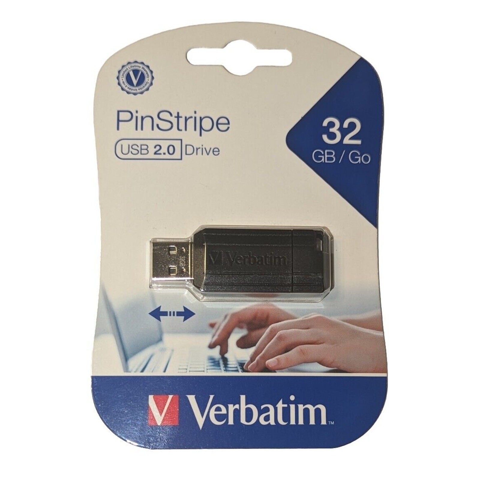 Verbatim ~ 32 GB ~ PinStripe USB 2.0 Flash Drive ~ New