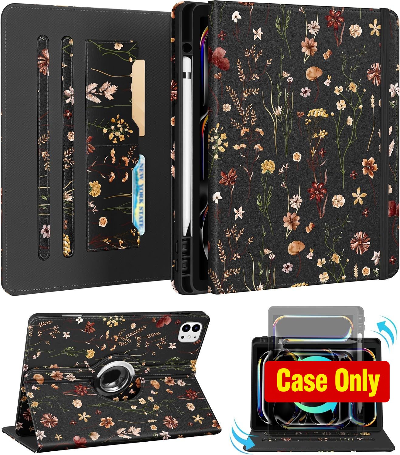 Case for iPad Pro 13 inch M4(2024) / M5(2025), Retro Flower Design