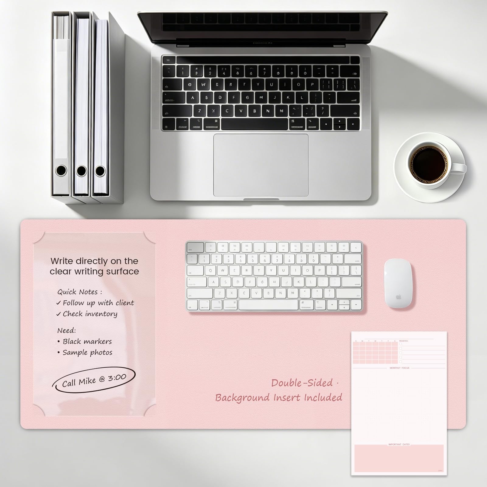 Large Pink Dry Erase Desk Mat with Clear Writing Board,Writable Desk Mat