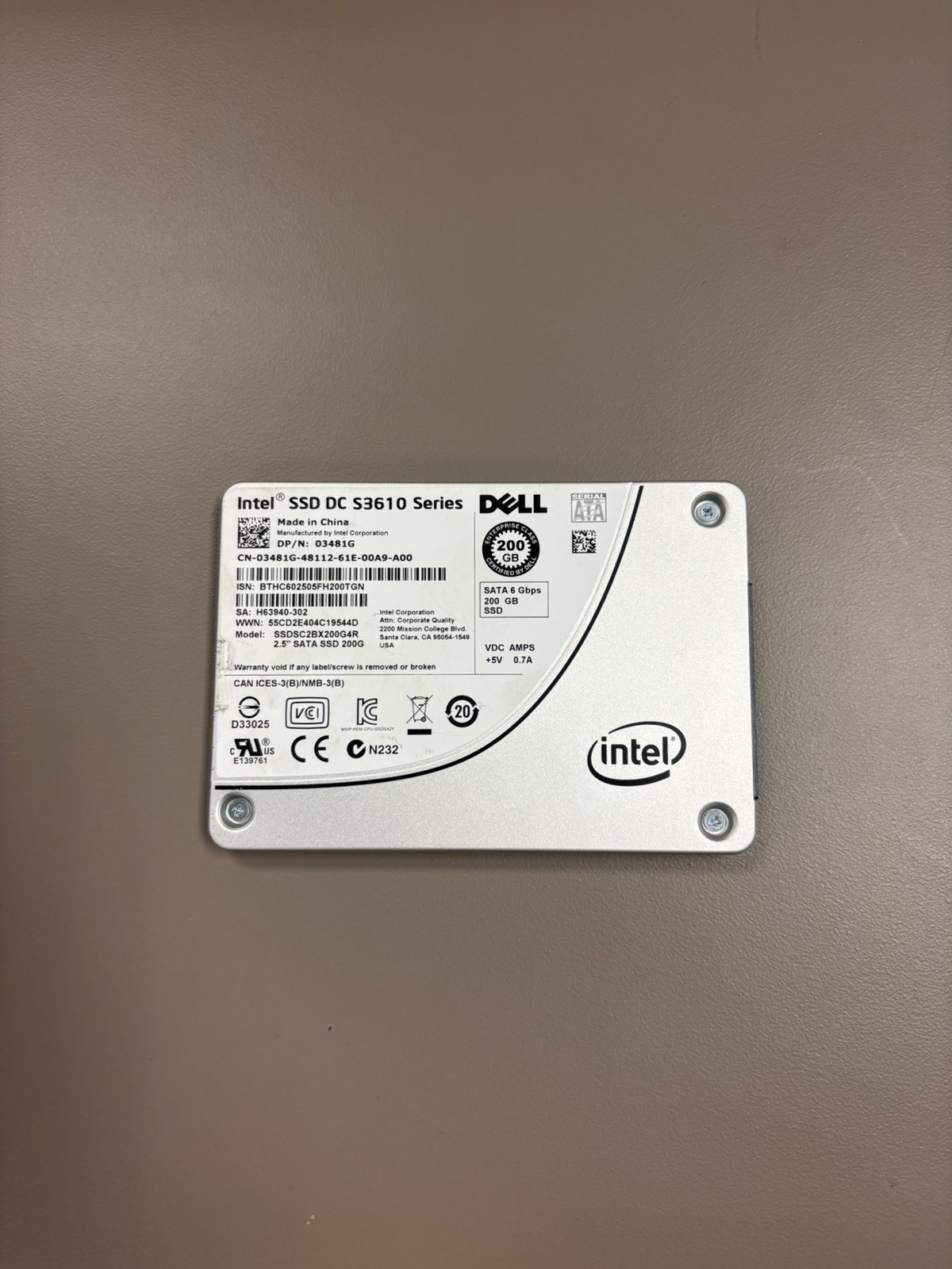Intel DC S3610 200GB 2.5" SATA 6Gb/s Enterprise SSD SSDSC2BX200G4R