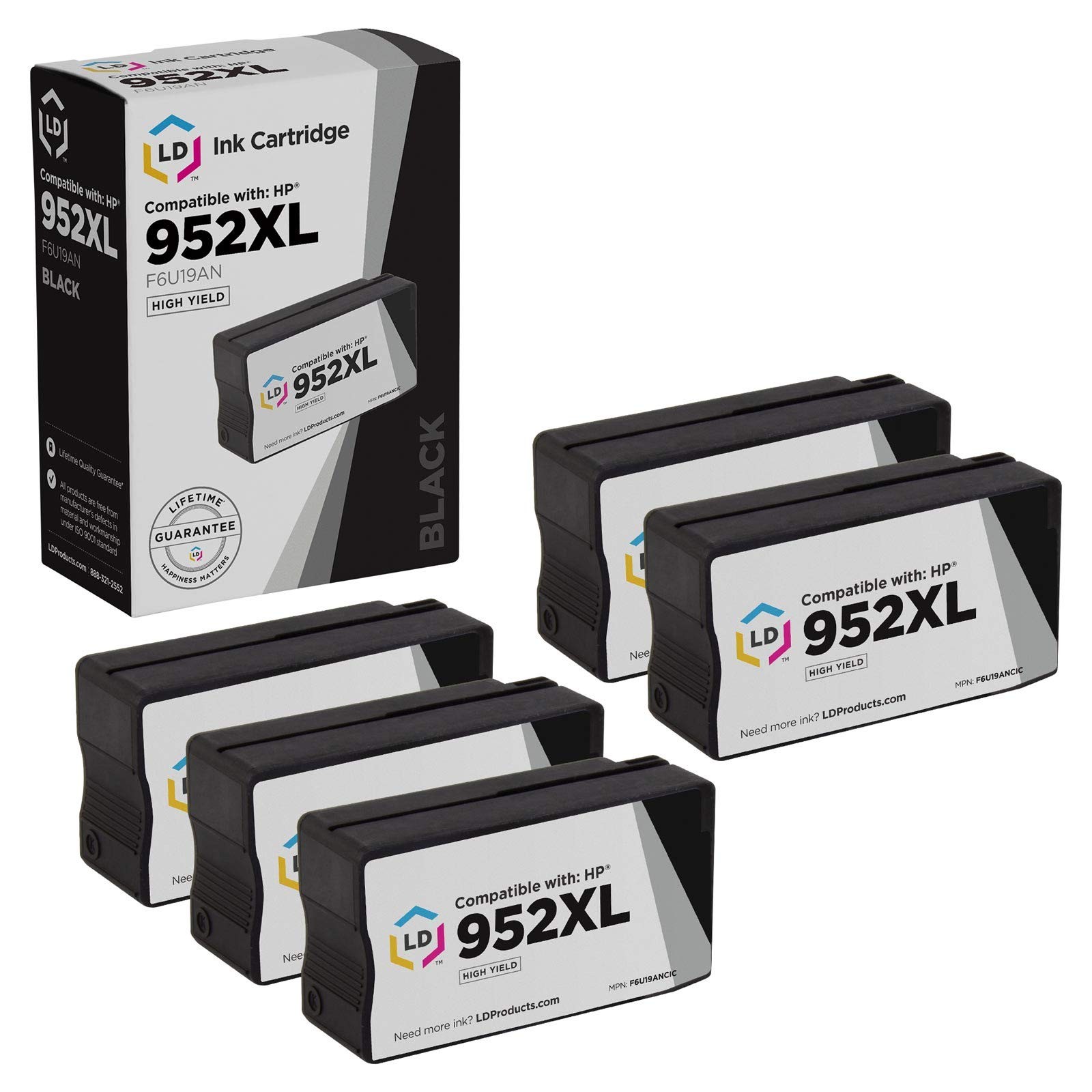 LD 5pk Comp BLack Ink Cartridge for HP 952XL 952 XL F6U19AN 8719 8720 8724
