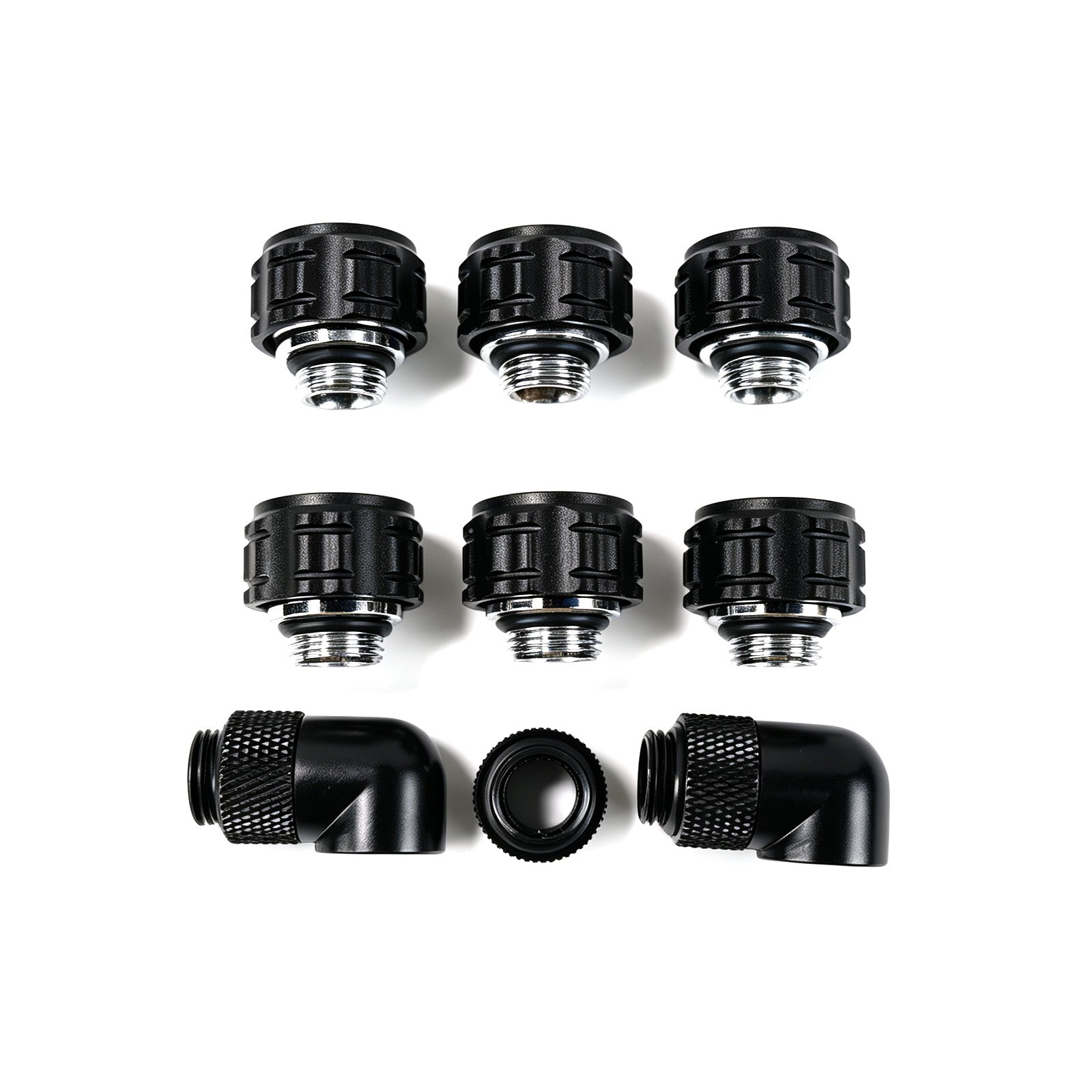 G1/4 14mm Hard Tube Compression Fitting Bundle 9PCS Black PC Water Cooling