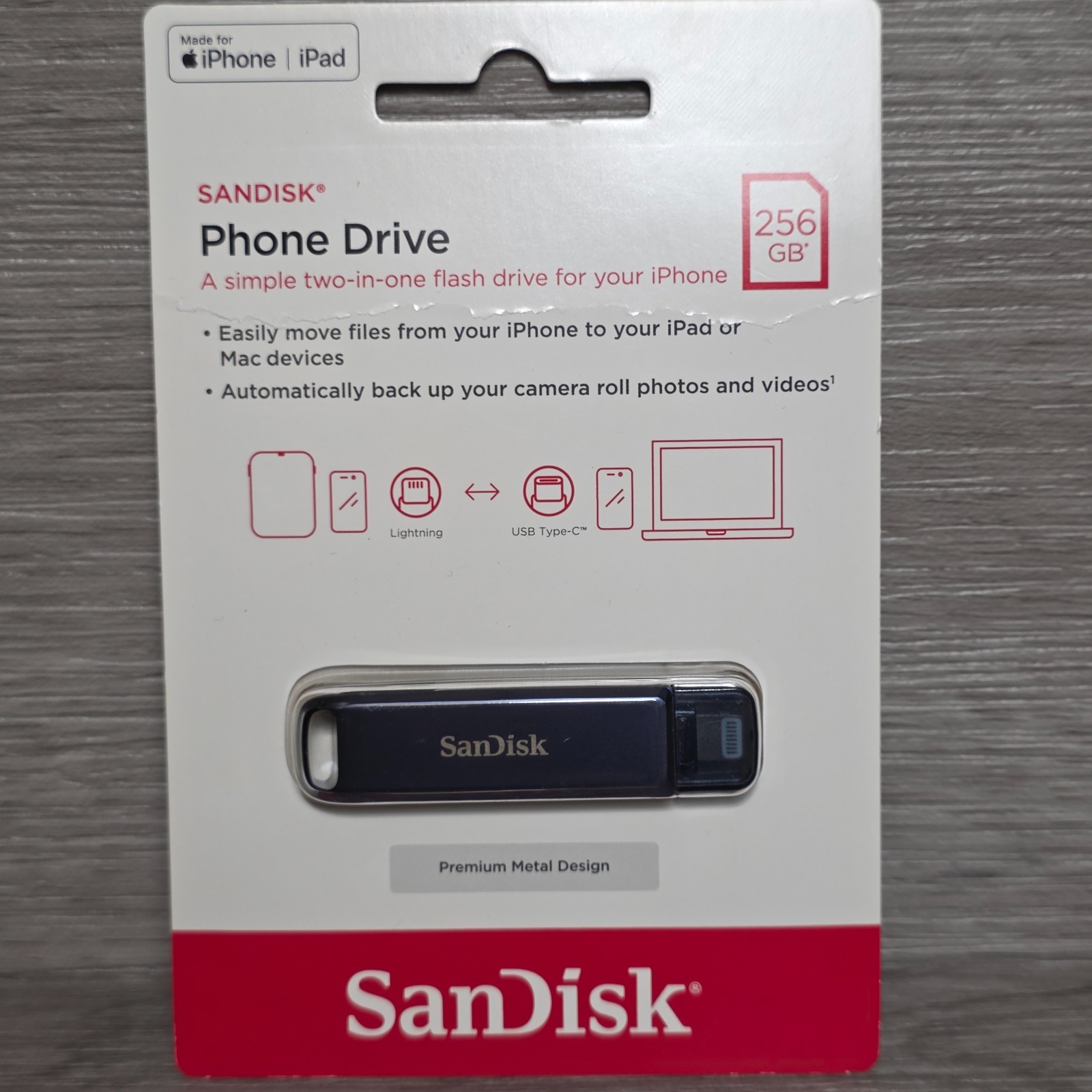 SanDisk 256GB Phone Flash Drive Backup for iPhone To iPad or Mac Lightning USB-C