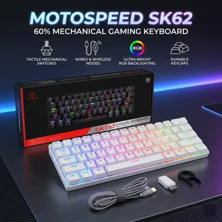Motospeed SK62 Mini Wireless Keyboard with RGB Backlit for Android TV Box PC