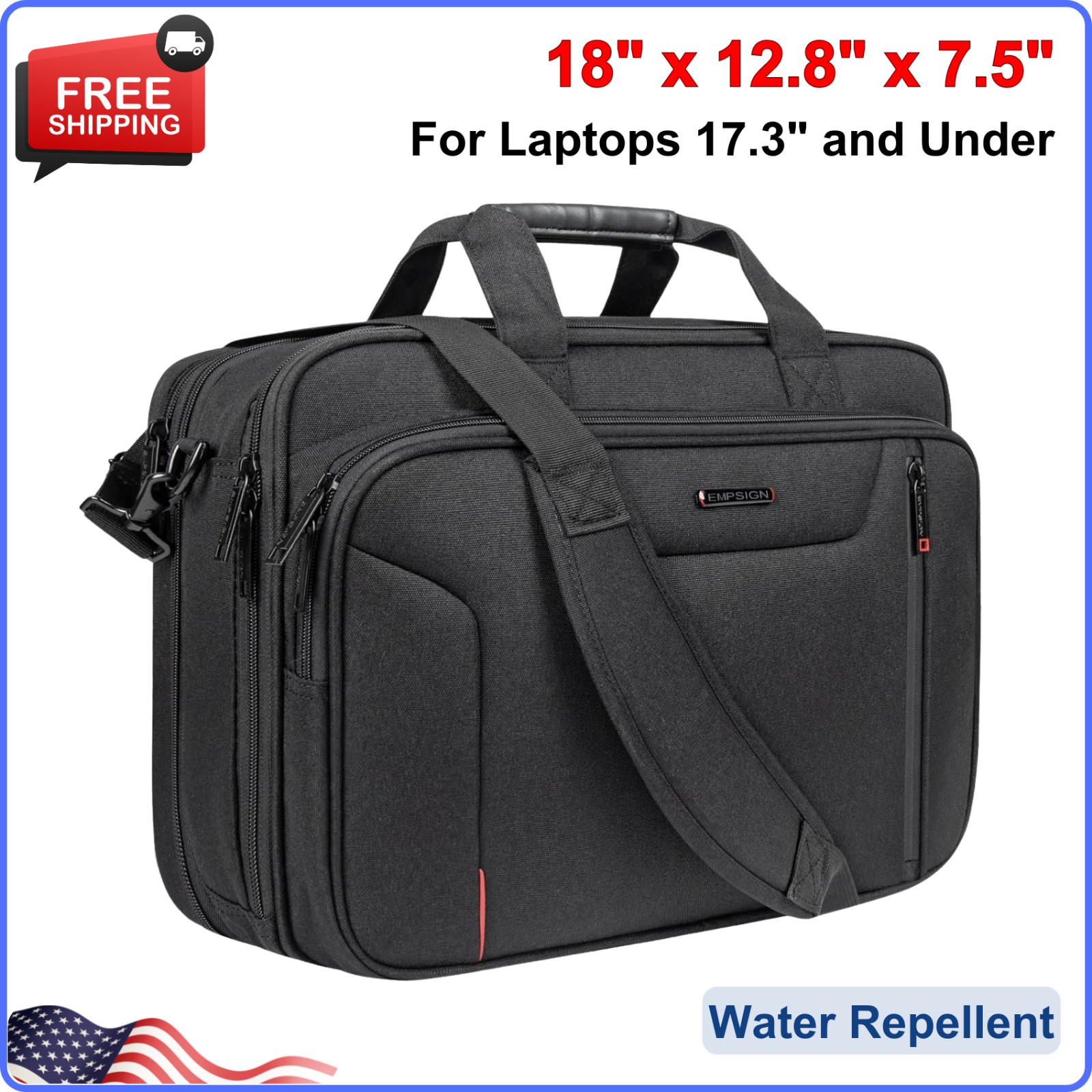 Stylish 17.3 Inch Laptop Bag Briefcase, Expandable Messenger Bag Water Repellent