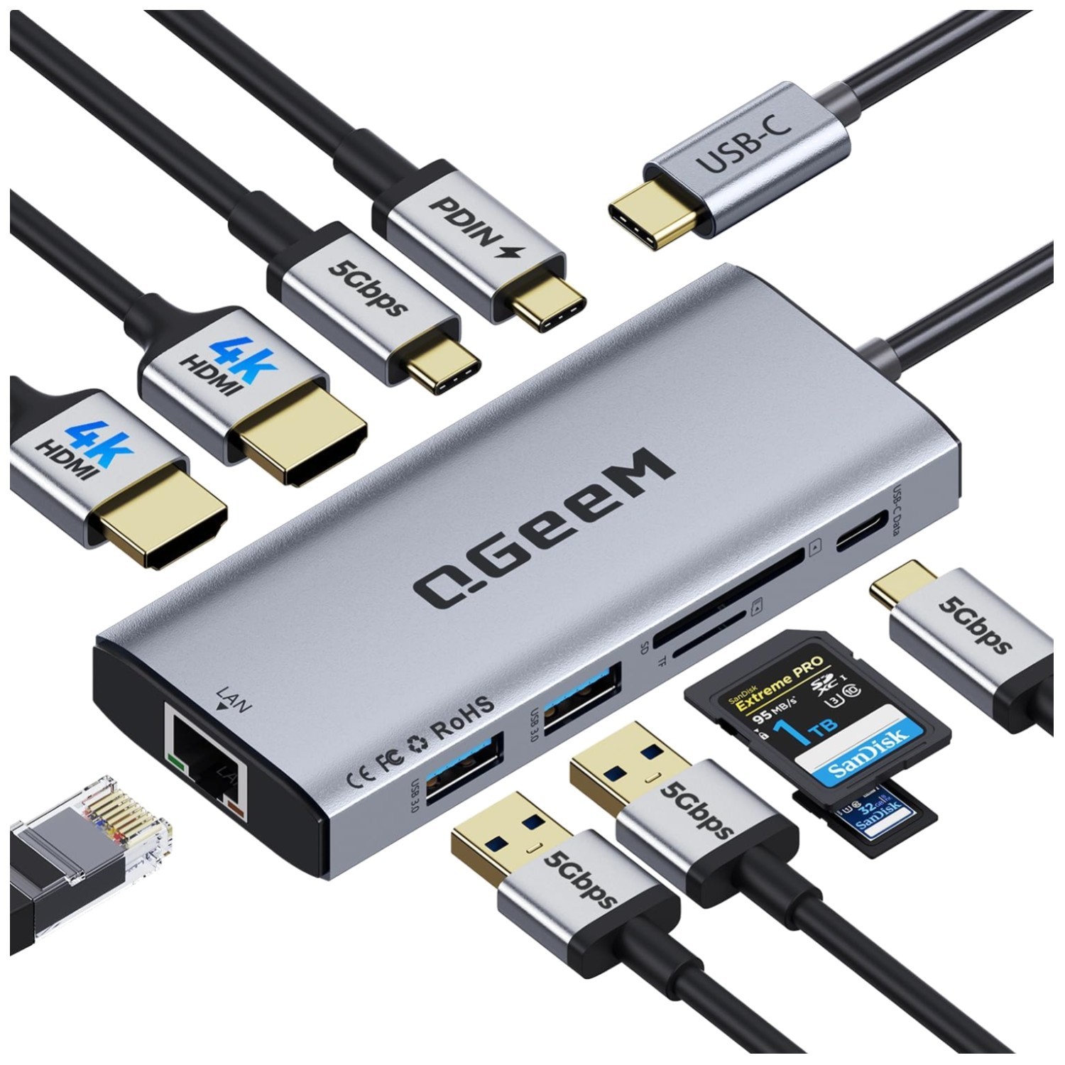10-in-1 USB C Hub Dual Monitor Adapter for Mac/Windows