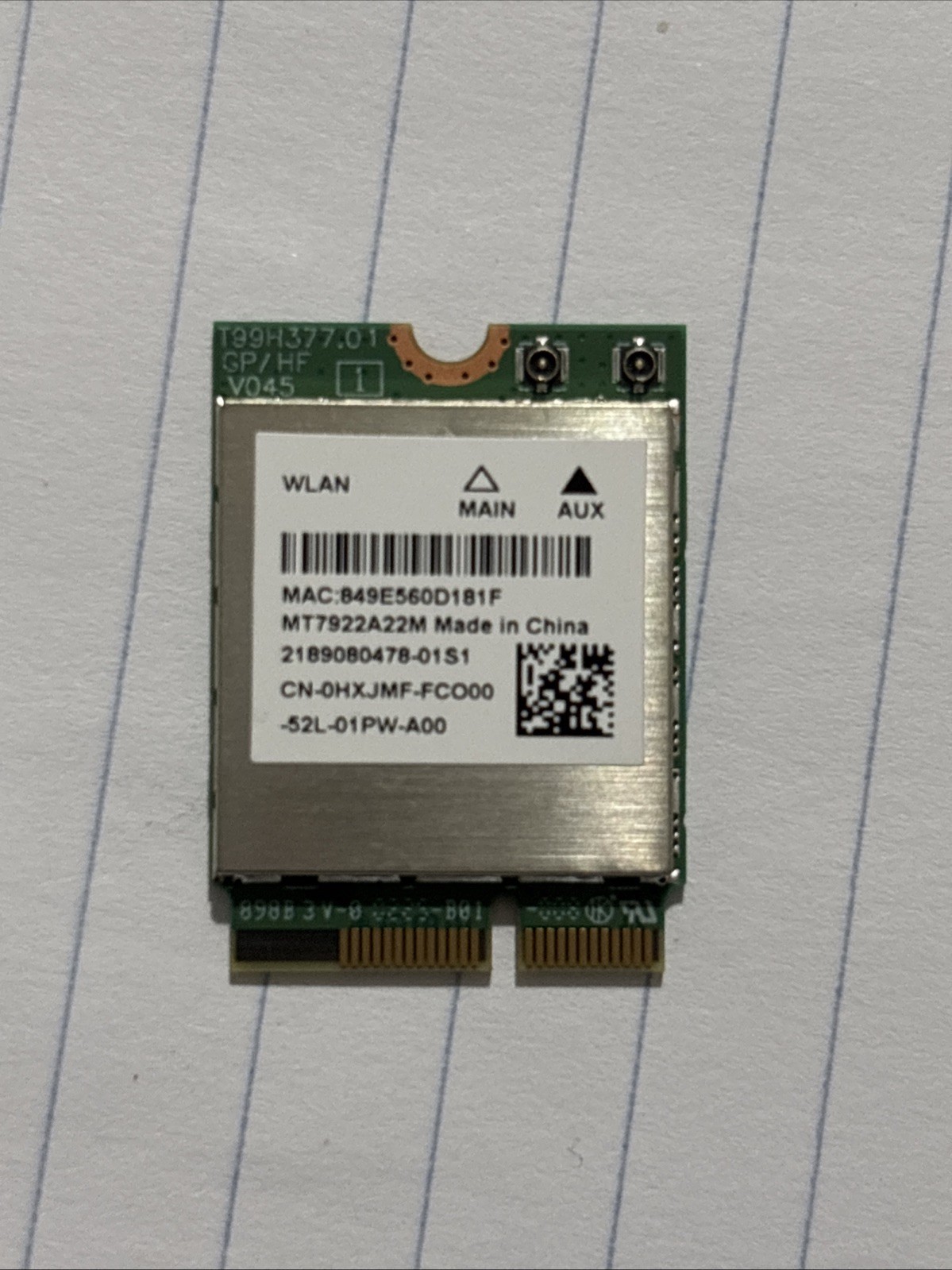 Dell OEM Mediatek MT7921 WiFi6 Wireless + Bluetooth 5.2 Card R5DHJ CN-0R5DHJ