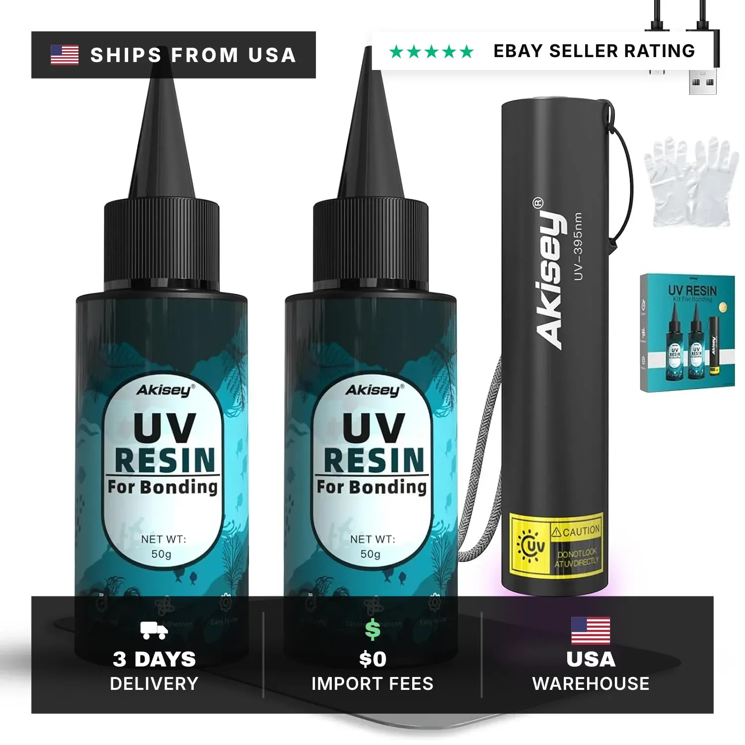 UV Resin Kit with Light, 100g UV Resin with Rechargeable 395NM UV Flashlight, Fa