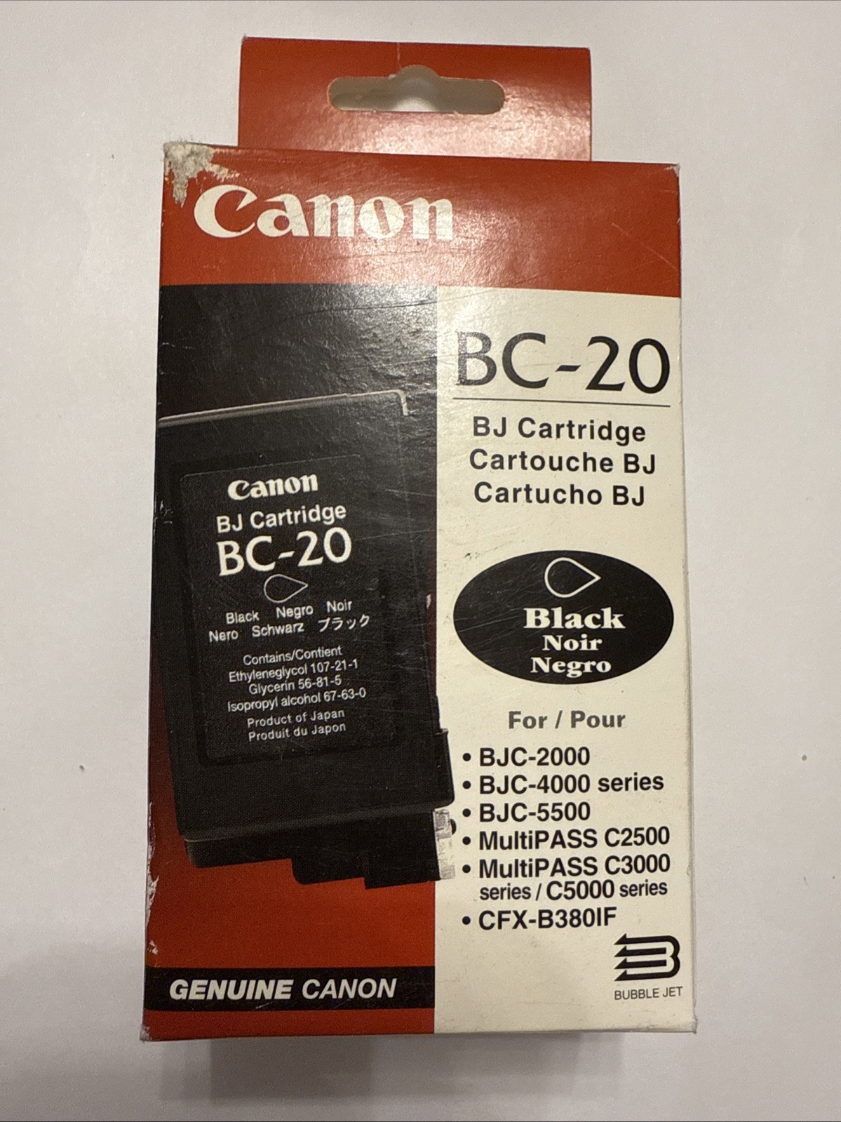 Genuine Canon BC-20 Black BJ Printer Ink Cartridge NEW SEALED.