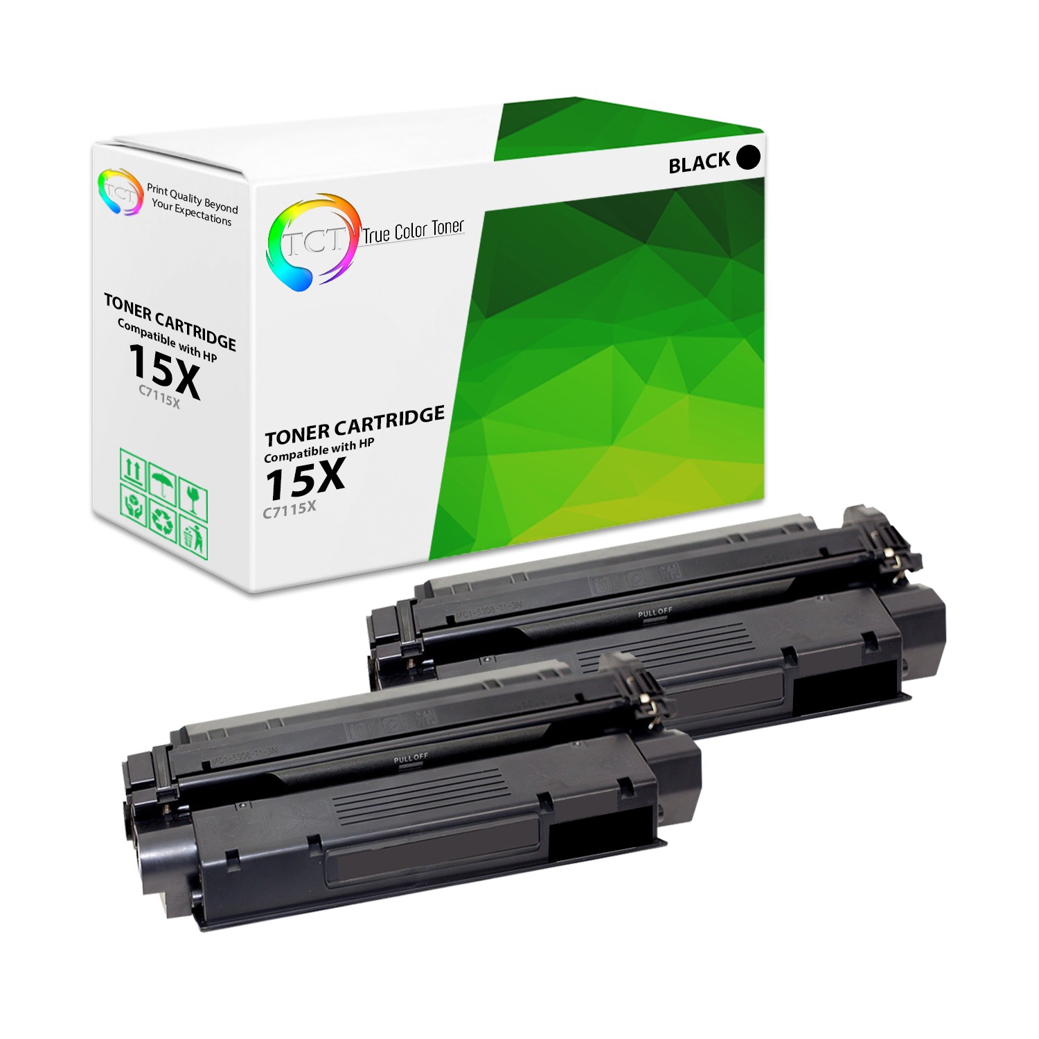 TCT 2 Black C7115X High Yield Toner Cartridges For HP LaserJet 1000 1200 3300