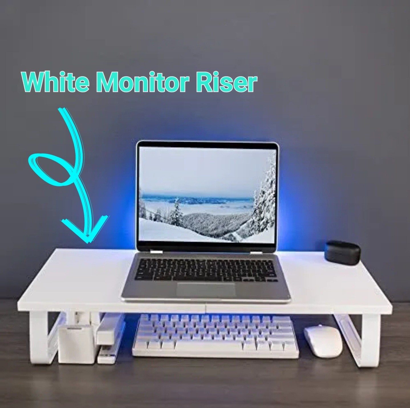 VIVO White Wood 24" Wide Desktop Stand Ergonomic TV Monitor Riser Desk Organizer