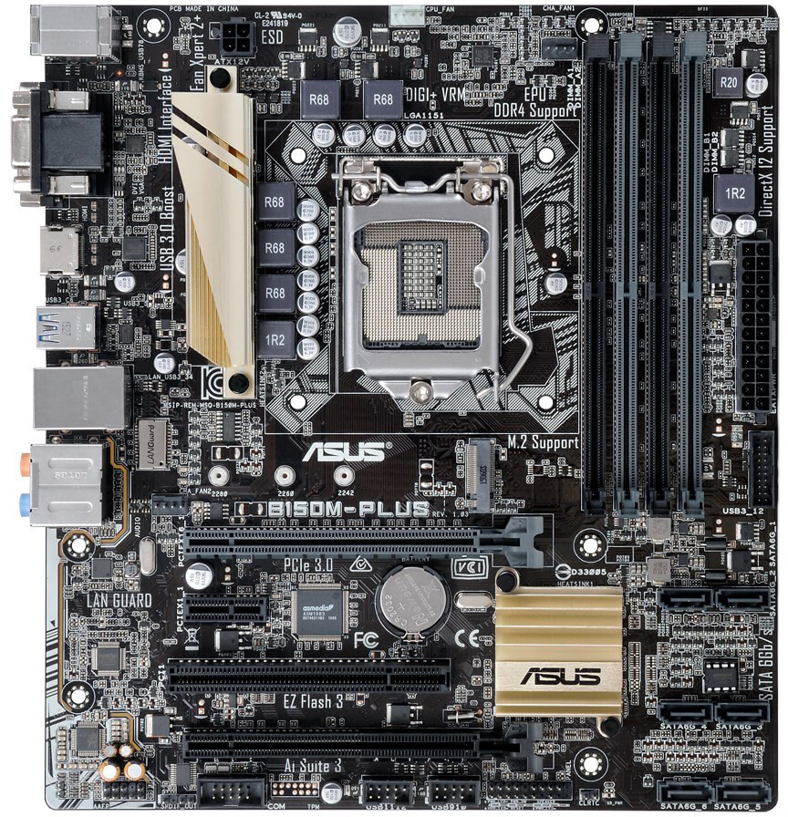 FOR ASUS B150M-Plus 64GB DDR4 LGA1151 VGA+DVI+ Motherboard Test 100% ok