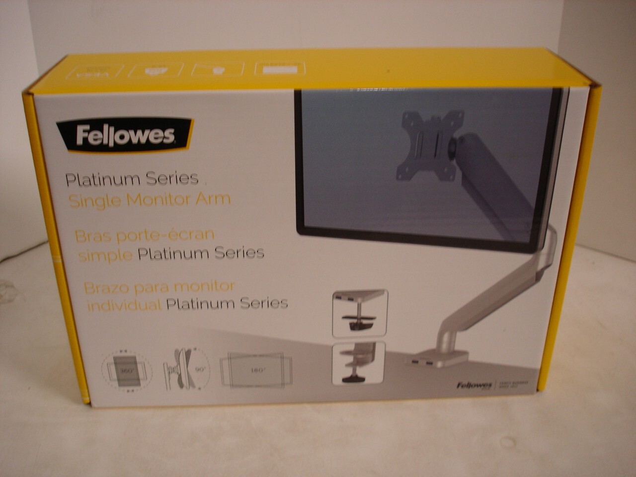 Fellowes Platinum Series Adjustable Single Monitor Arm, Up to 32" Silver 8056401