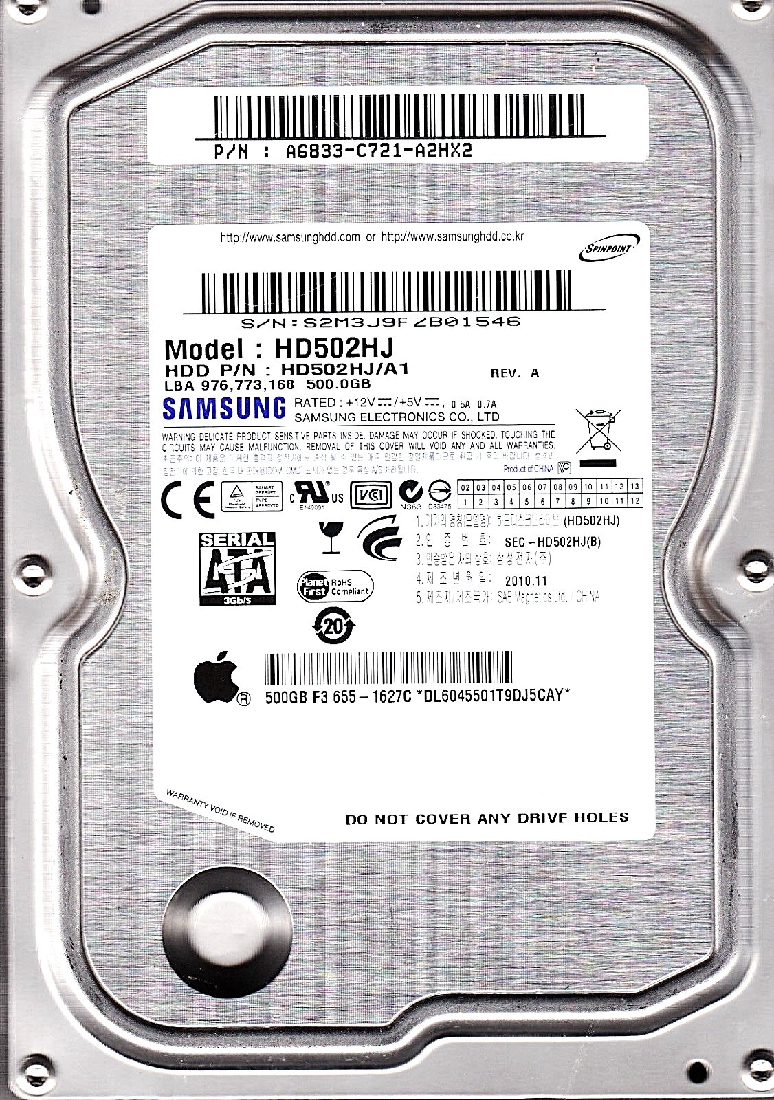 FOR DATA RECOVERY Samsung HD502HJ pn: HD502HJ/A1 SATA BAD SECTOR 4103