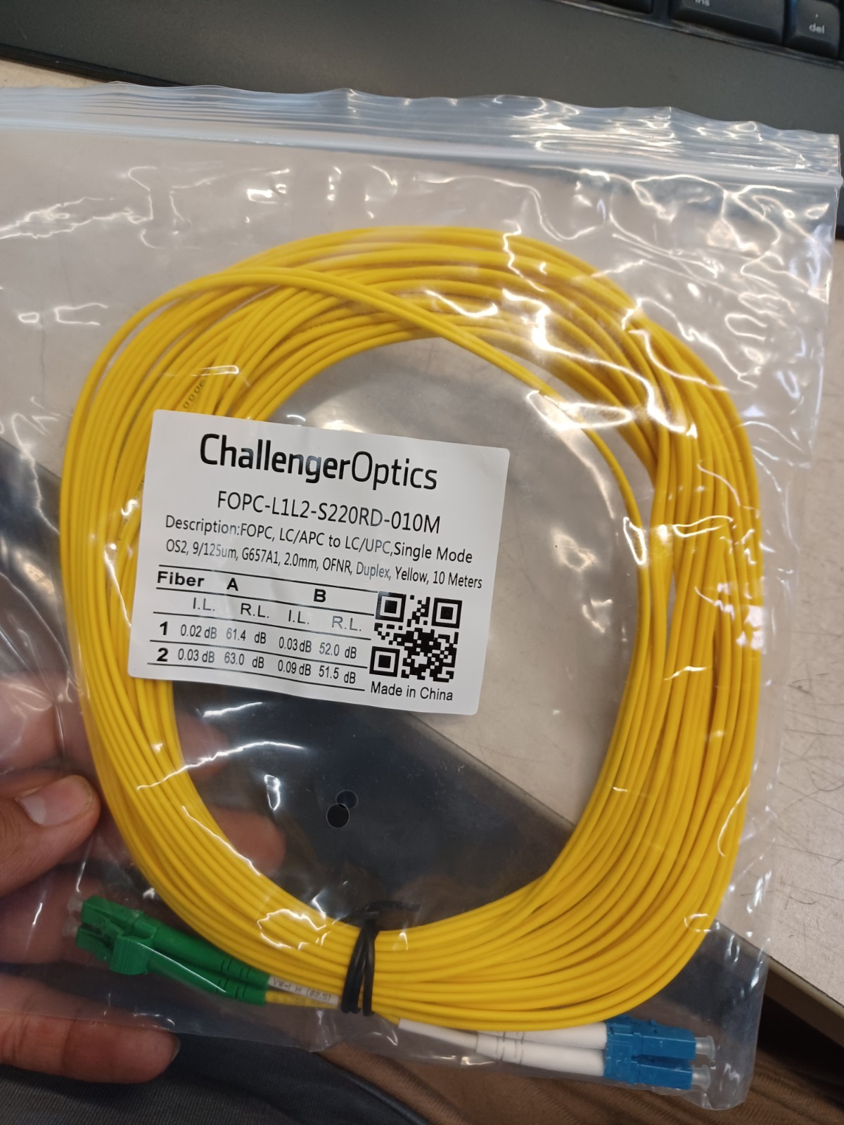 Challenger Optics FOPC-L1L2-S220RD-010M Fiber Patch Cable Yellow 10 meters 