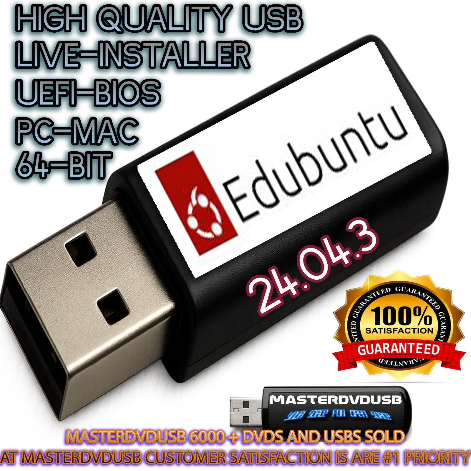 Edubuntu 24.04.3 LTS USB Live Installer – Ubuntu for Schools – 64 Bit PC/MAC