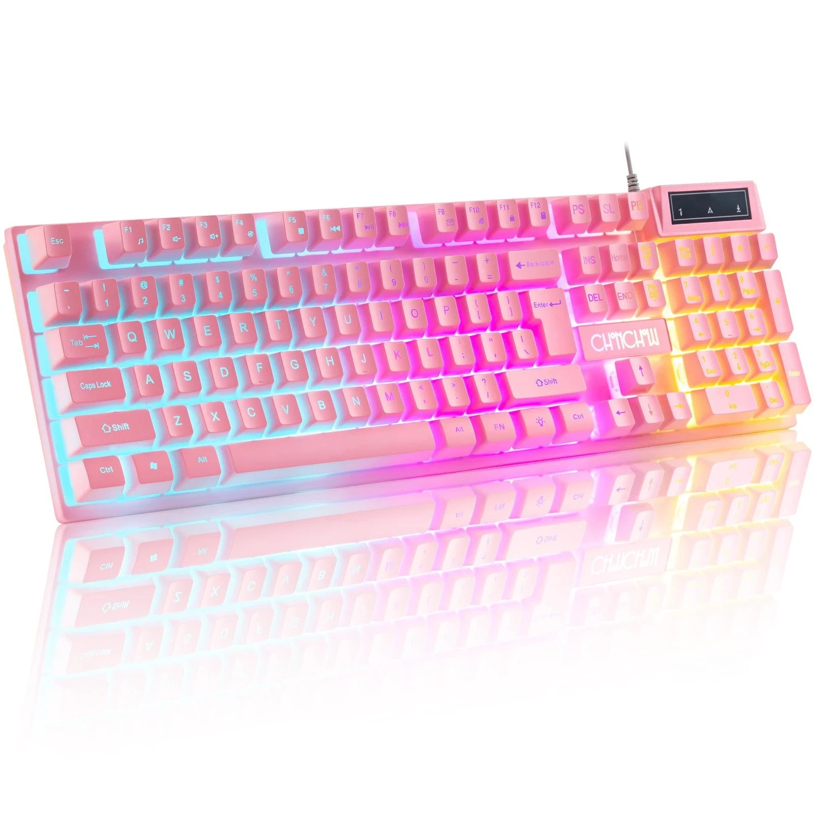 Light Up Cute Pink Gaming Keyboard, 3 Color LED Backlit for PC Computer PS5