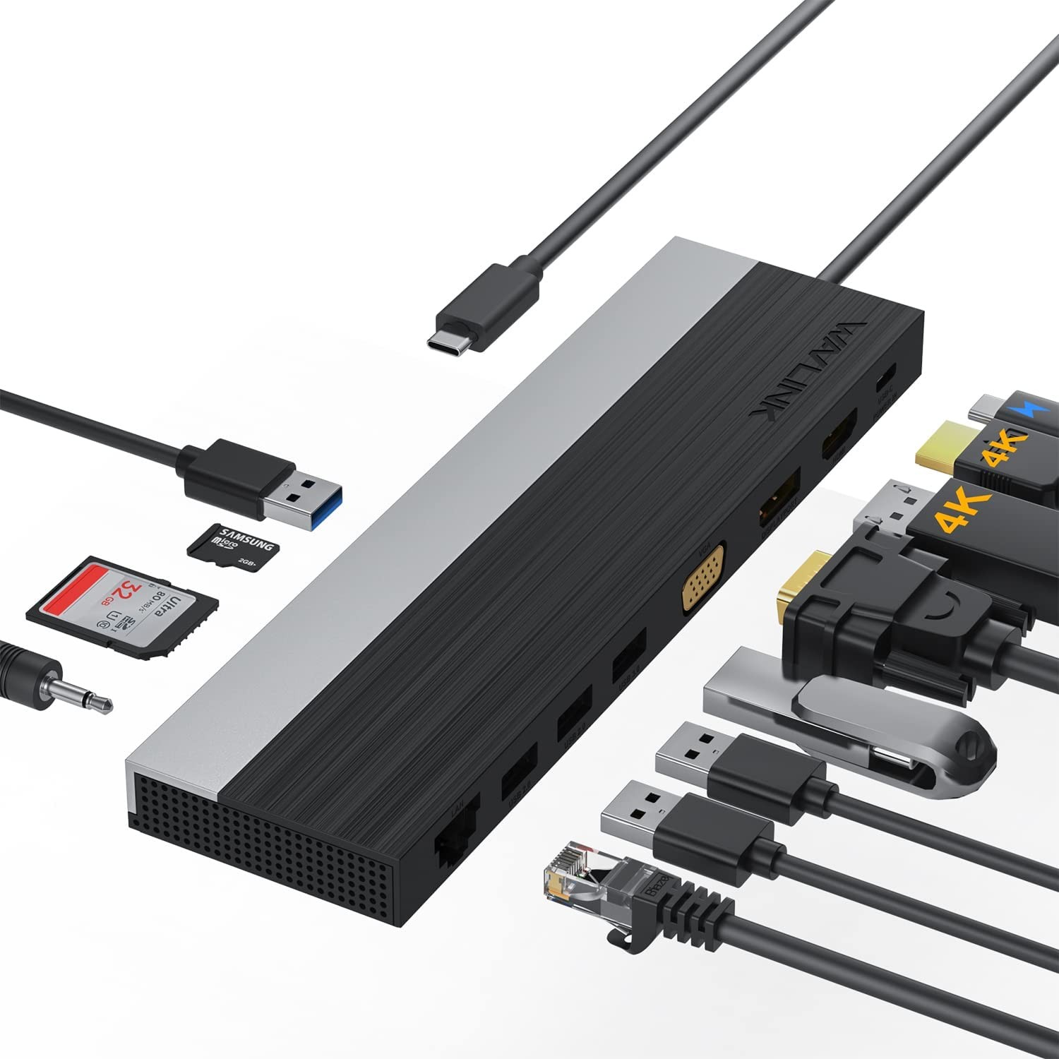 USB C Docking Station Triple Display 85W Charging HDMI DP VGA 2 USB3.0 2 USB2.0