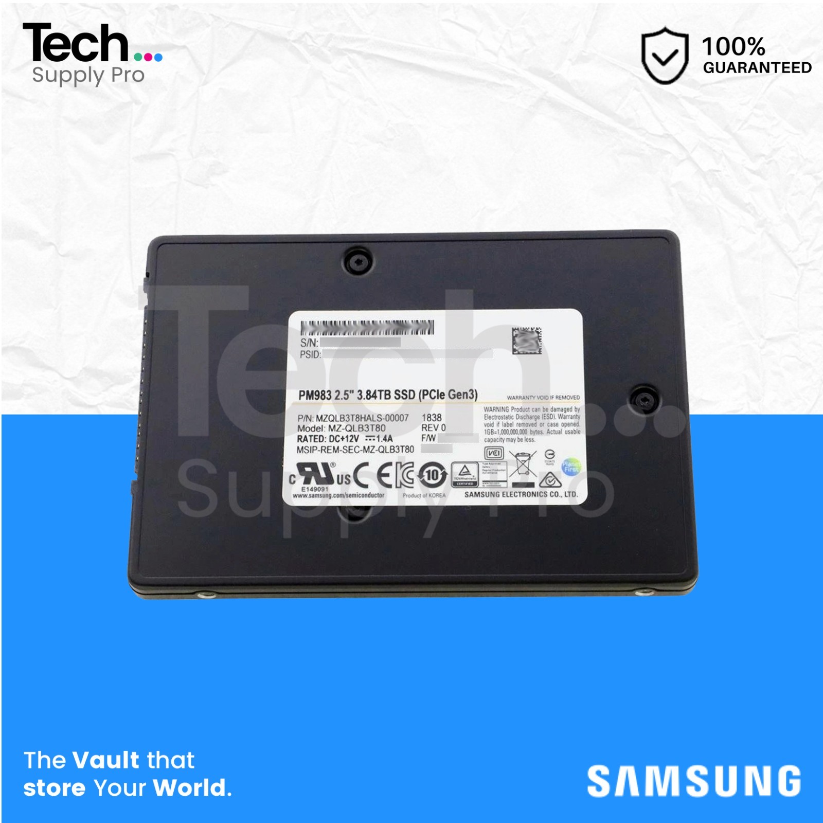 MZ-QLB3T80 Samsung PM983 3.84TB MLC PCIe NVMe 2.5" SSD MZQLB3T8HALS
