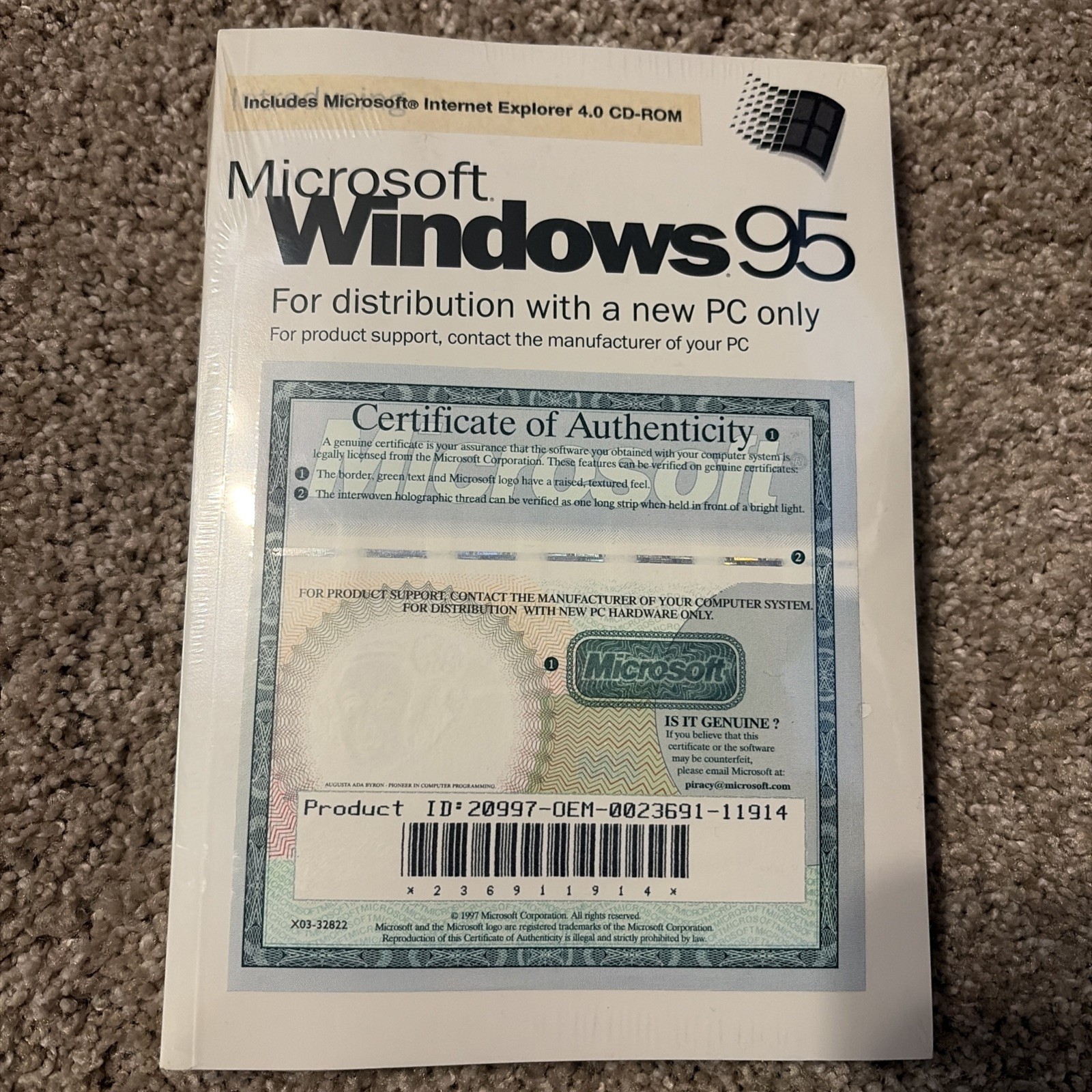 Factory Sealed Windows 95 OEM CD-ROM English with Certificate of Authenticity