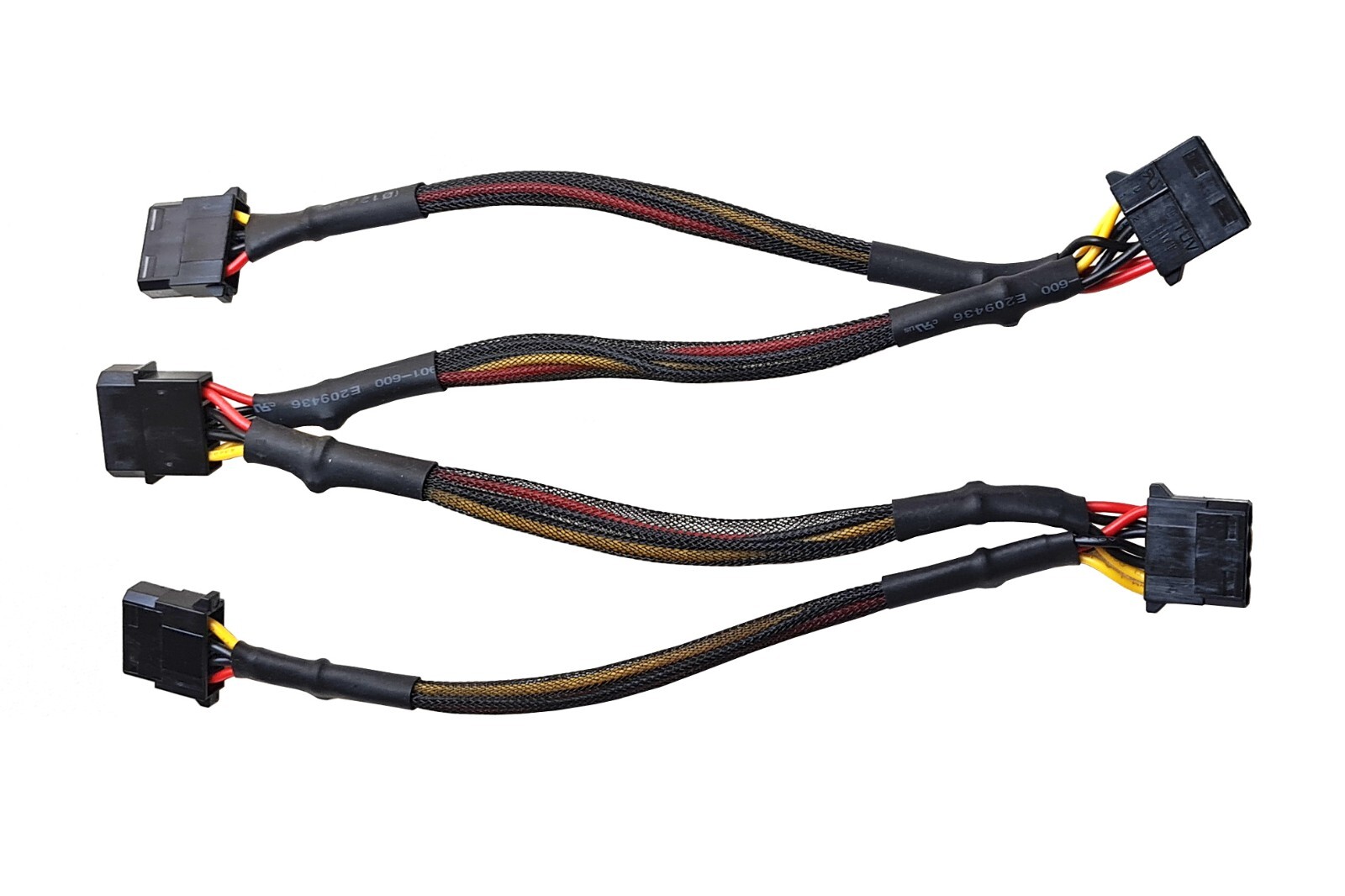 Molex 4 pin 4 Way Splitter Cable 15 inches x 2 Legs 18 AWG Black Sleeve