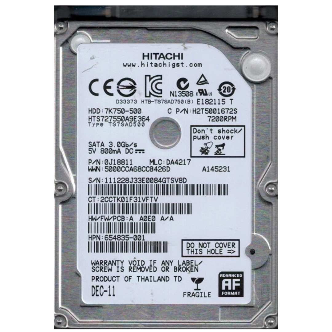 Hitachi Travelstar 7K750 500GB 2.5" 7200RPM SATA HDD HTS727550A9E364 A145121