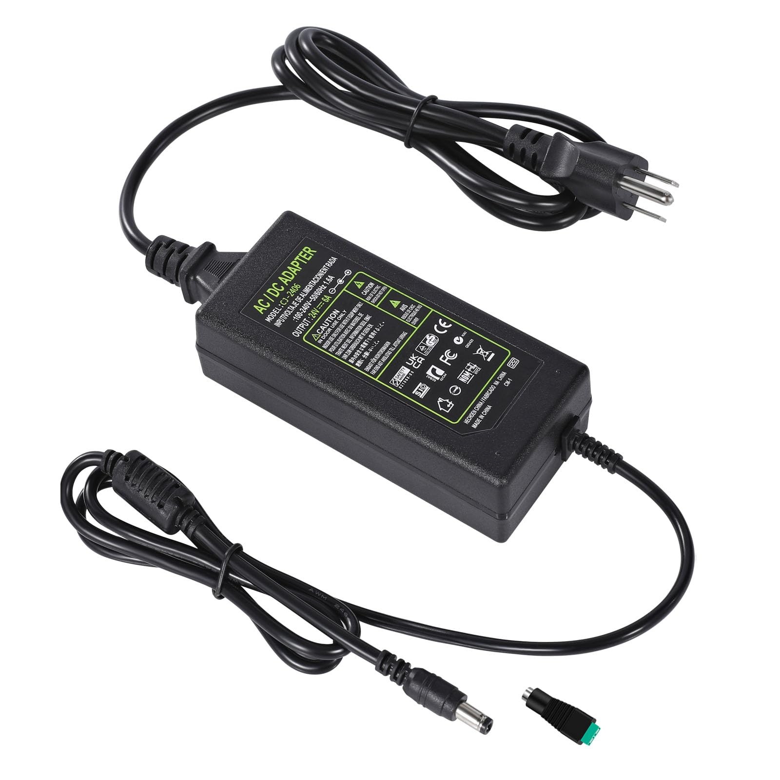 24V 6A Power Supply Adapter 144W,100-240V AC to DC LED Black