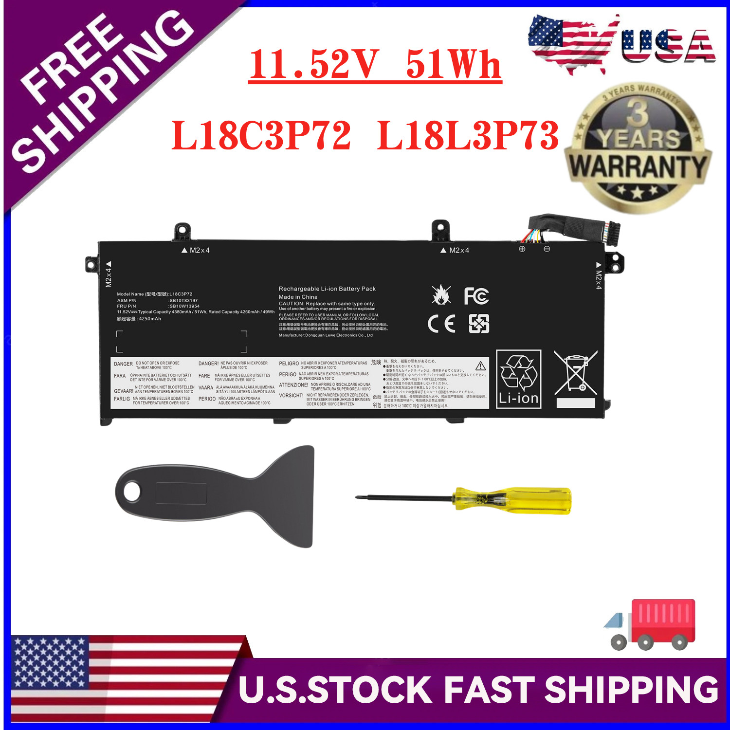 L18C3P72 L18L3P73 02DL007 Battery for Lenovo ThinkPad T490 T495 P43S T14 P14s US