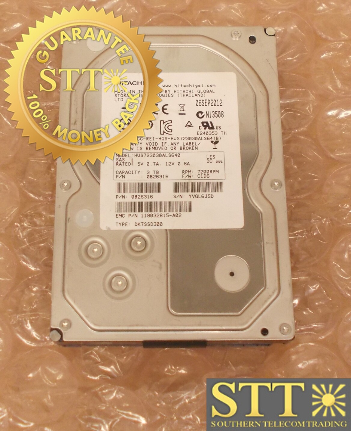 0B26316 HITACHI HUS723030ALS640 3TB 7.2K RPM 6G/S SAS 3.5" HARD DRIVE 