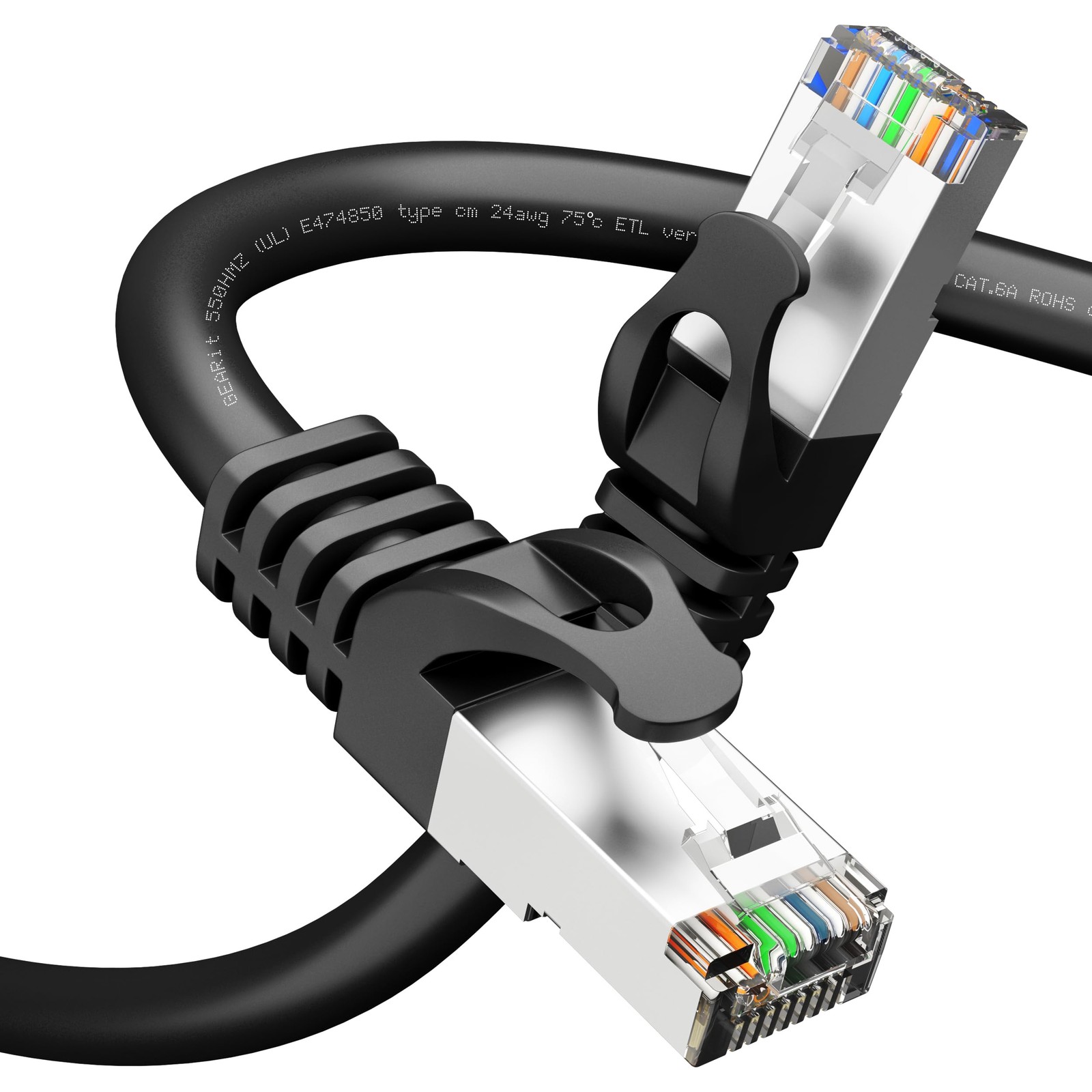 Black 5 Ft Cat6A Ethernet Cable 10Gbps Snagless Shielded SSTP SFTP 26AWG