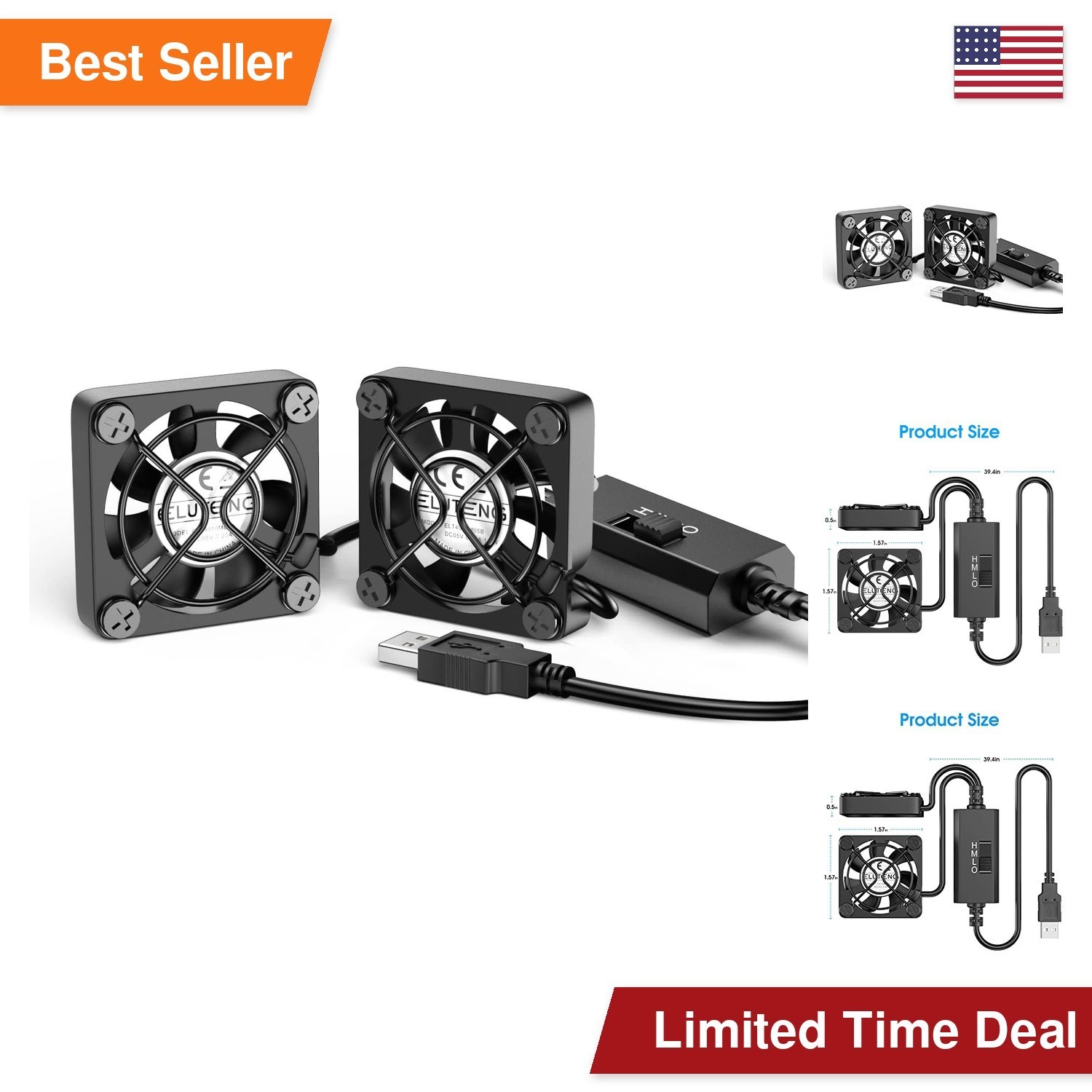 ELUTENG Dual 40mm USB Fan 3 Speeds Adjustable 5V PC Computer Cooling Fan Max