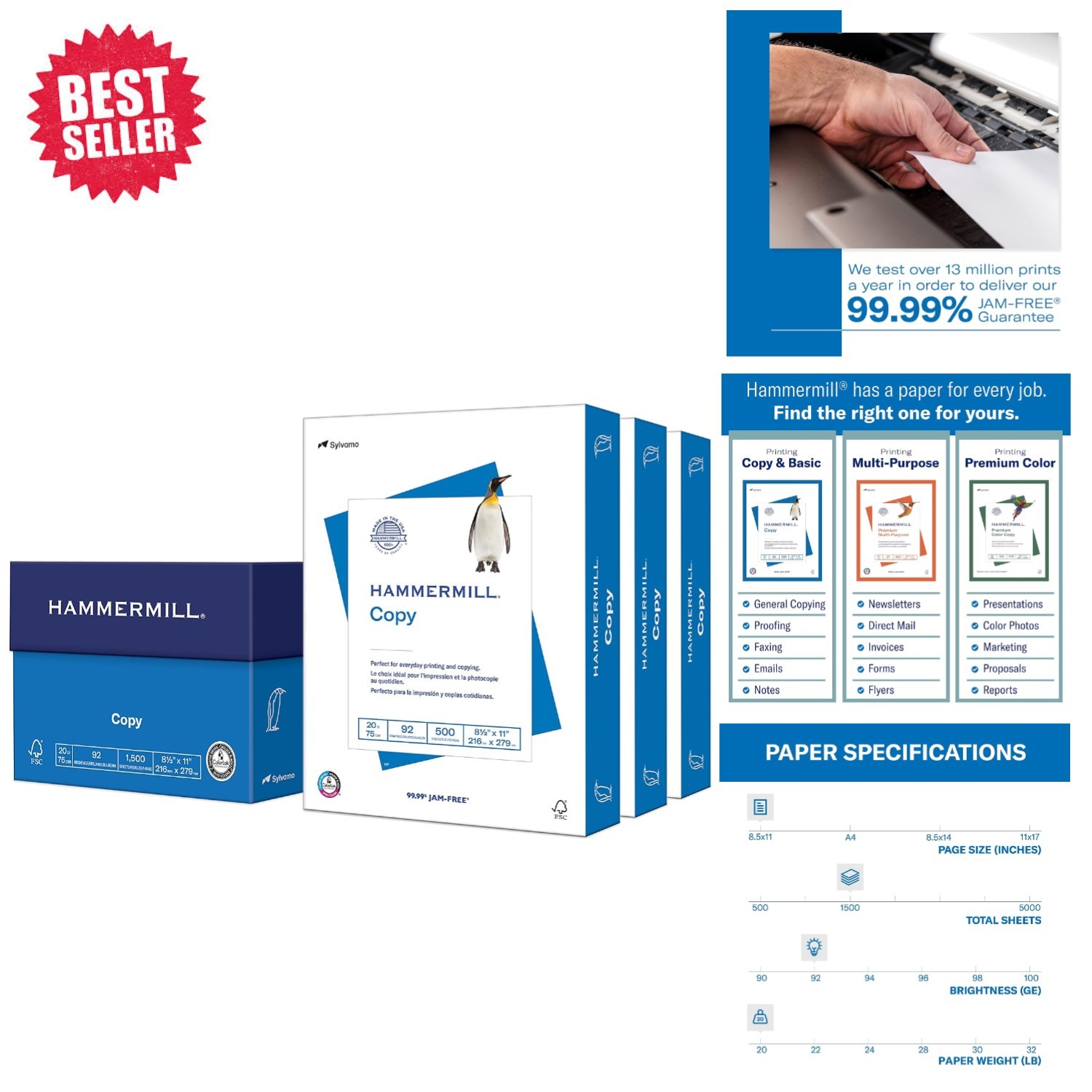 High-Quality 20 lb Printer Paper - 3 Reams, 1,500 Sheets, Perfect for Office Use