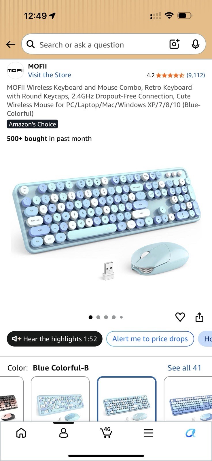 MOFII Wireless Keyboard and Mouse Set Colorful for PC, Laptop, Mac
