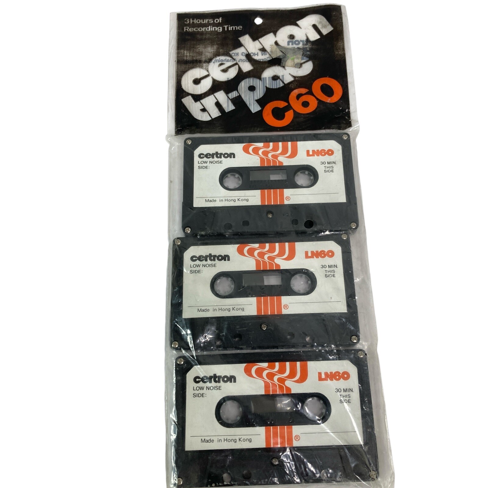 NOS Certron C90 Low Noise LN60 60-Minute Cassette Tape 3 Tri-Pac NEW SEALED VTG